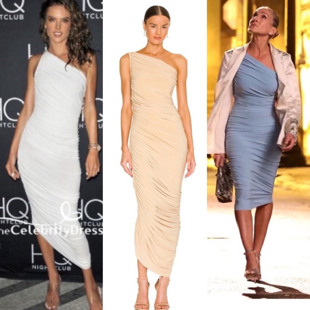 NWT Norma Kamali Diana Ruched One Shoulder Gown In Blonde Nude Bodycon Dress